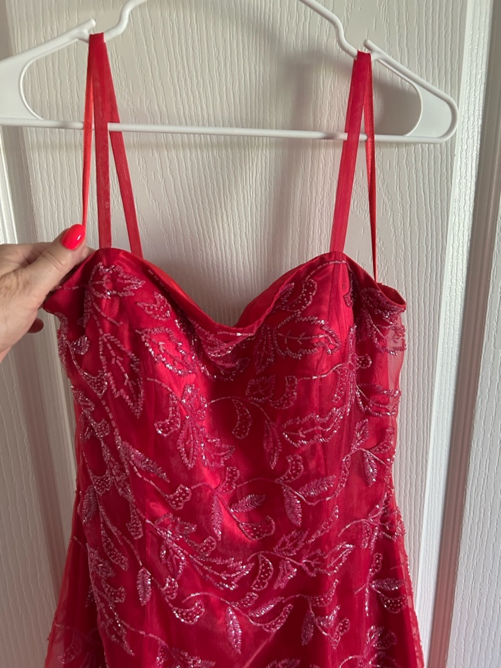 Strap Spaghetti Sweetheart Fuchsia Prom Dress - Picture 4 of 6